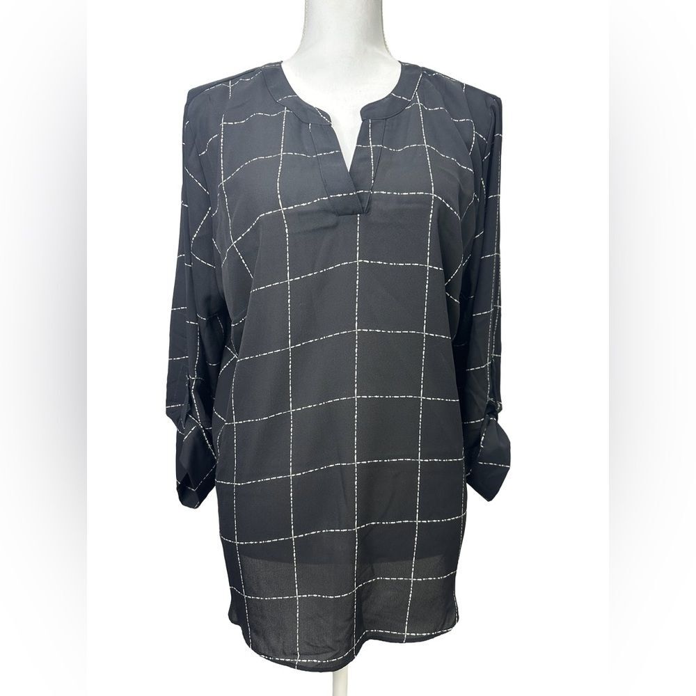 Fortune and Ivy Black and White Checkered Tunic Blouse Size XL